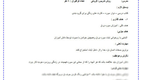 طرح درس سوره ق قرآن ششم ابتدایی