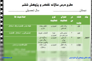 طرح درس سالانه تفکر و پژوهش ششم ابتدایی