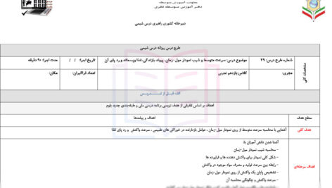 طرح درس سرعت متوسط و شیب نمودار مول-زمان شیمی 2 یازدهم